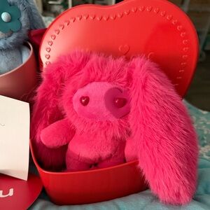 JuJu Pink and Blue Plush Bunnies in Heart Box